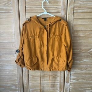 Forever 21 Hooded Cropped Utility Jacket in Mustard Brown